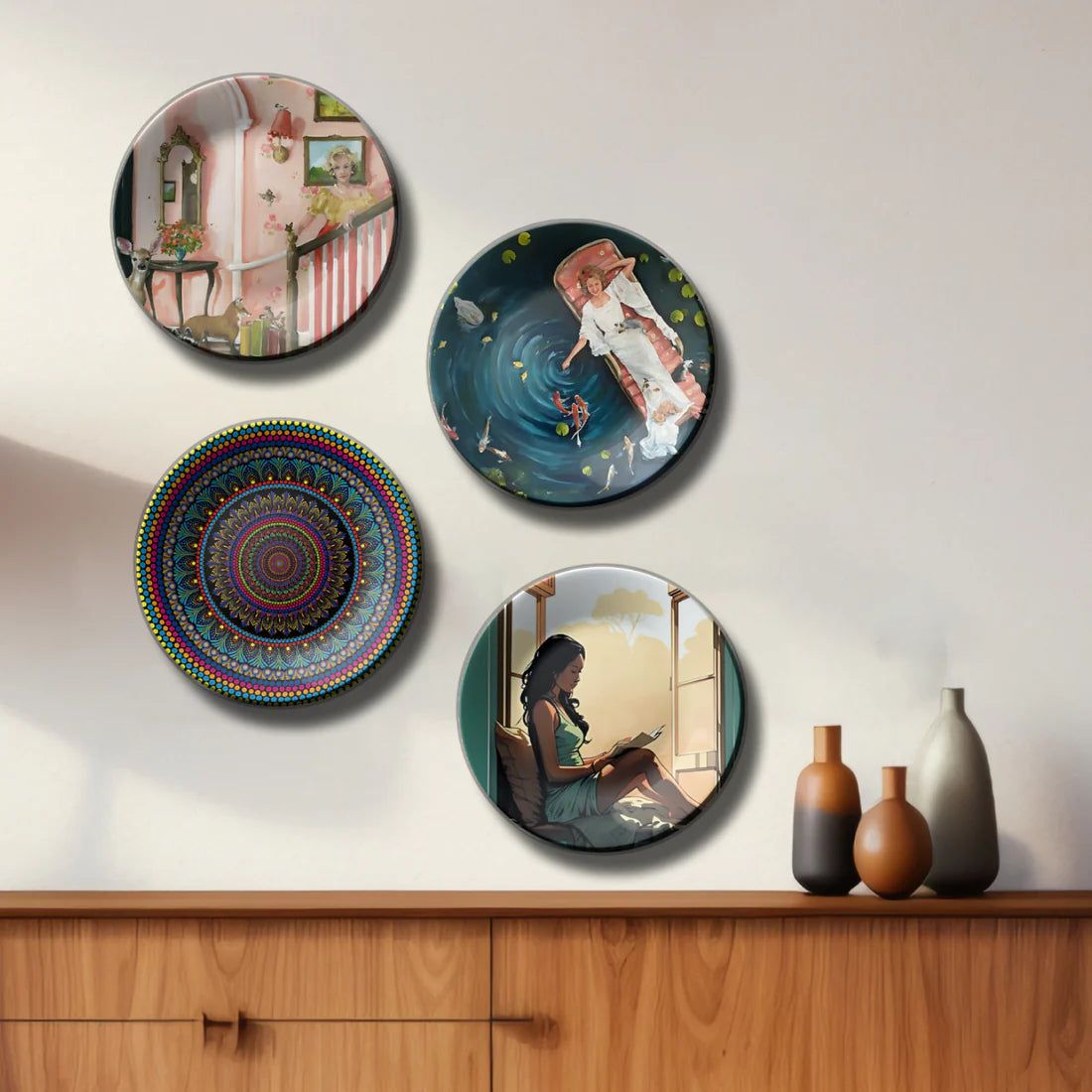Set of 4 Assorted Theme Wall Plates Home Décor