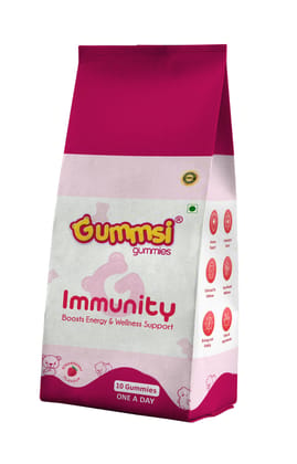 Gummsi Immunity Gummies | No Sugar Added | Strawberry Flavour | 10 Gummies
