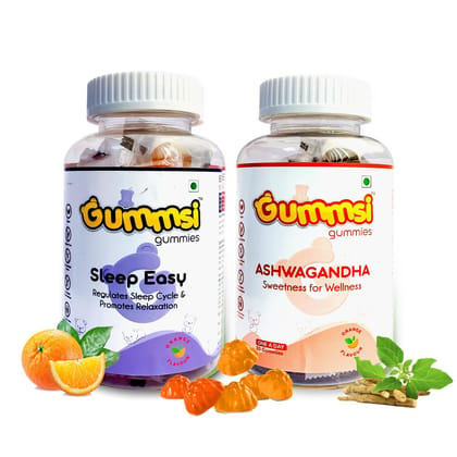 Gummsi Sleep Easy & Ashwagandha Gummies | 60 Gummies (Combo Pack of 2)