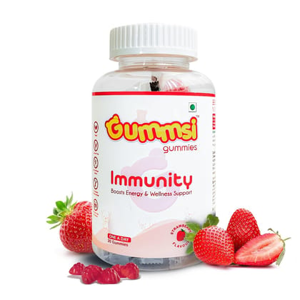 Gummsi Immunity Gummies | No Sugar Added | Strawberry Flavour | 30 Gummies
