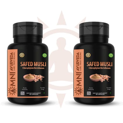 Omni Ayurveda Safed Musli Capsules for Men and Women | Powerful Strength, Stamina, and Immunity Booster - 60 Capsules