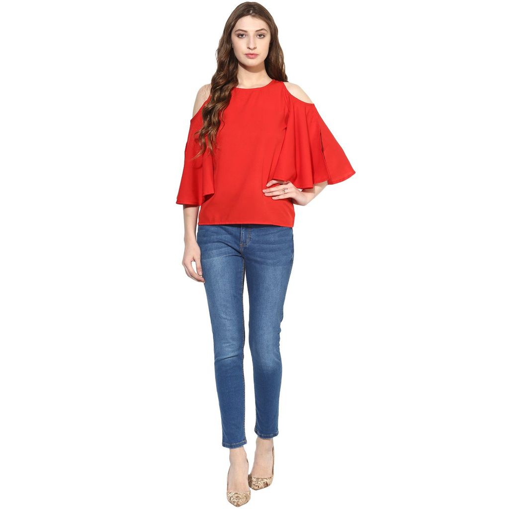 One femme Women's Solid Cold Shoulder Top