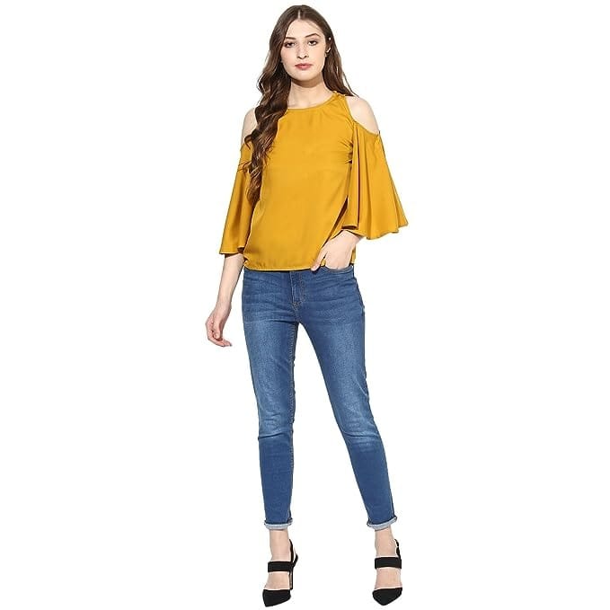 One femme Women's Solid Cold Shoulder Top