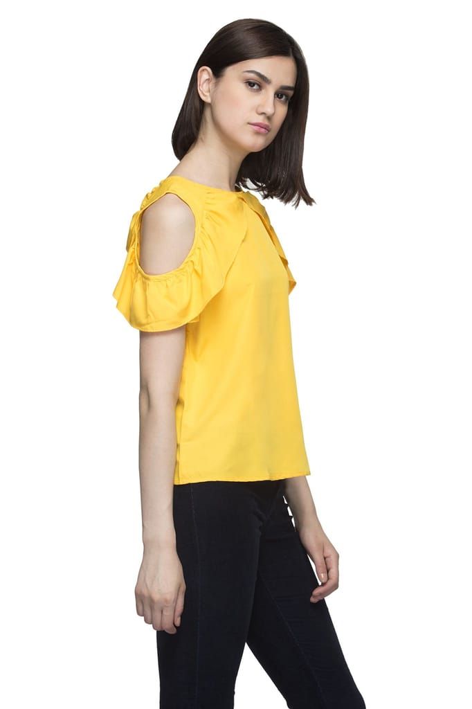 One femme Women's Cold Shoulder Party Solid Color Top