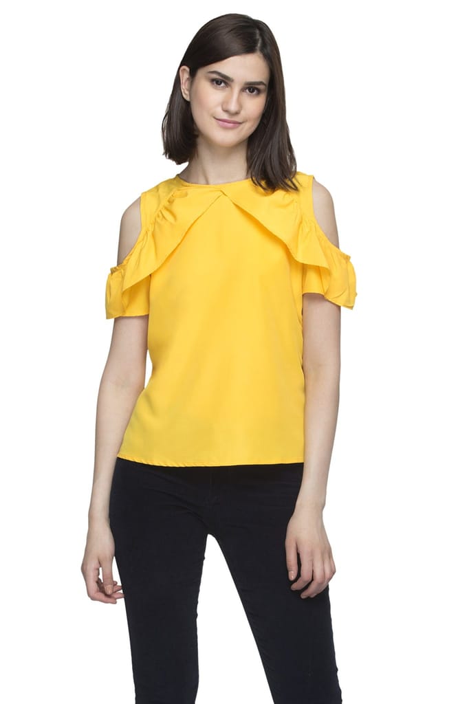 One femme Women's Cold Shoulder Party Solid Color Top