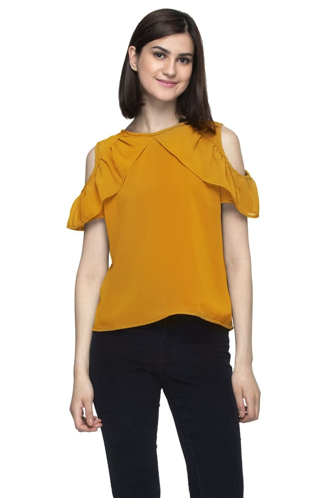 One femme Women's Cold Shoulder Party Solid Color Top