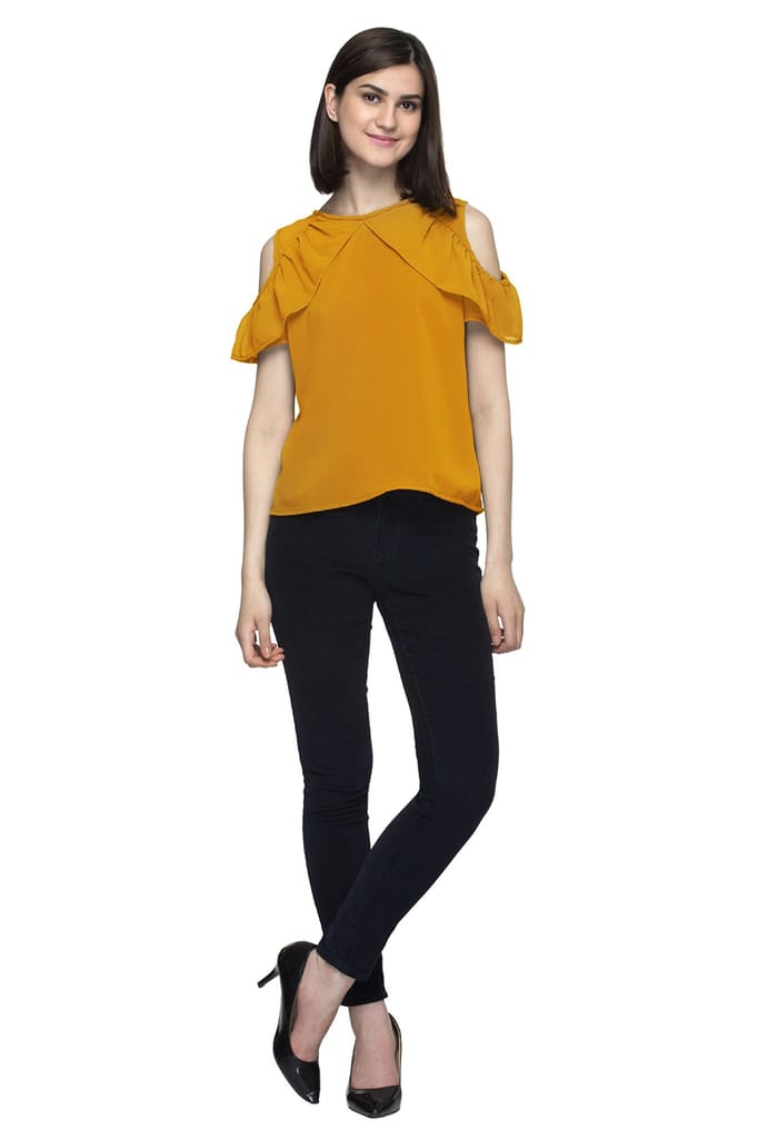 One femme Women's Cold Shoulder Party Solid Color Top