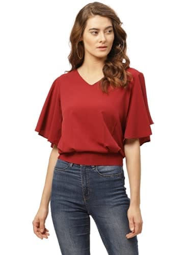 One femme Women Solid Flared Sleeves Top