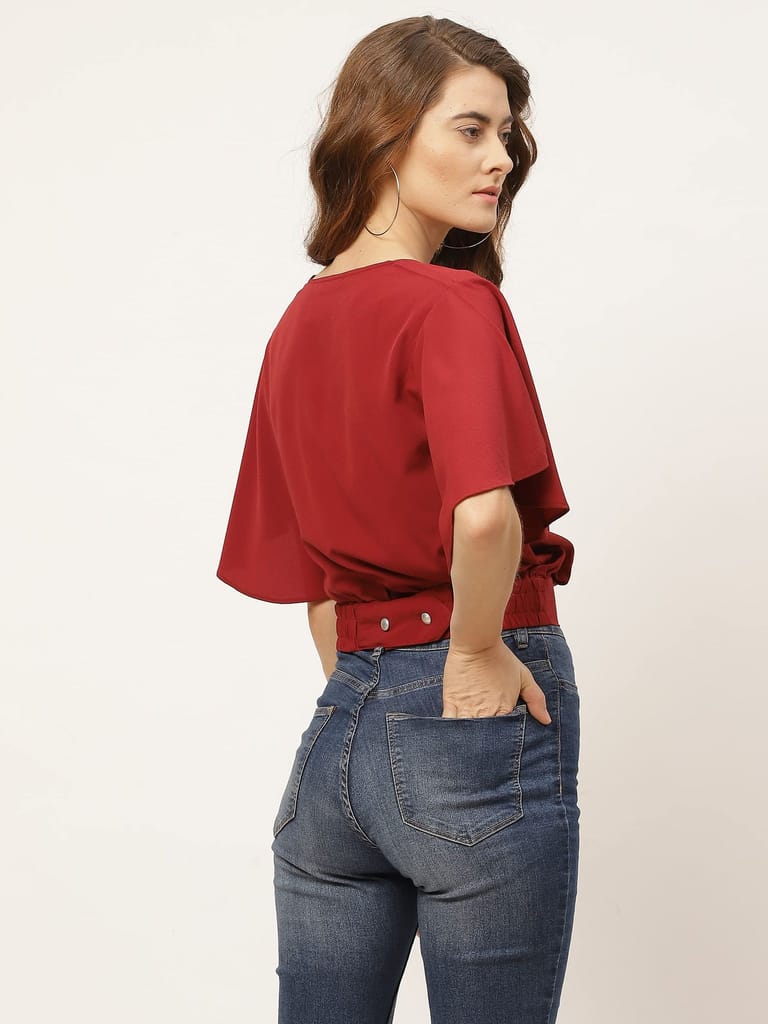 One femme Women Solid Flared Sleeves Top