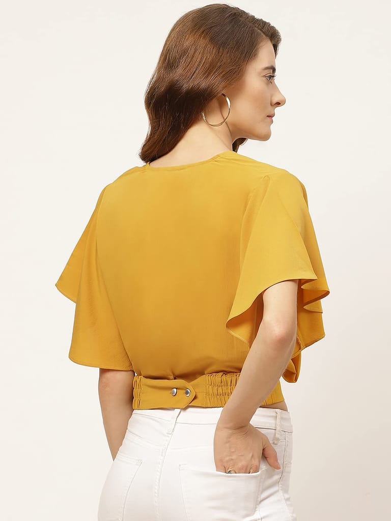 One femme Women Solid Flared Sleeves Top