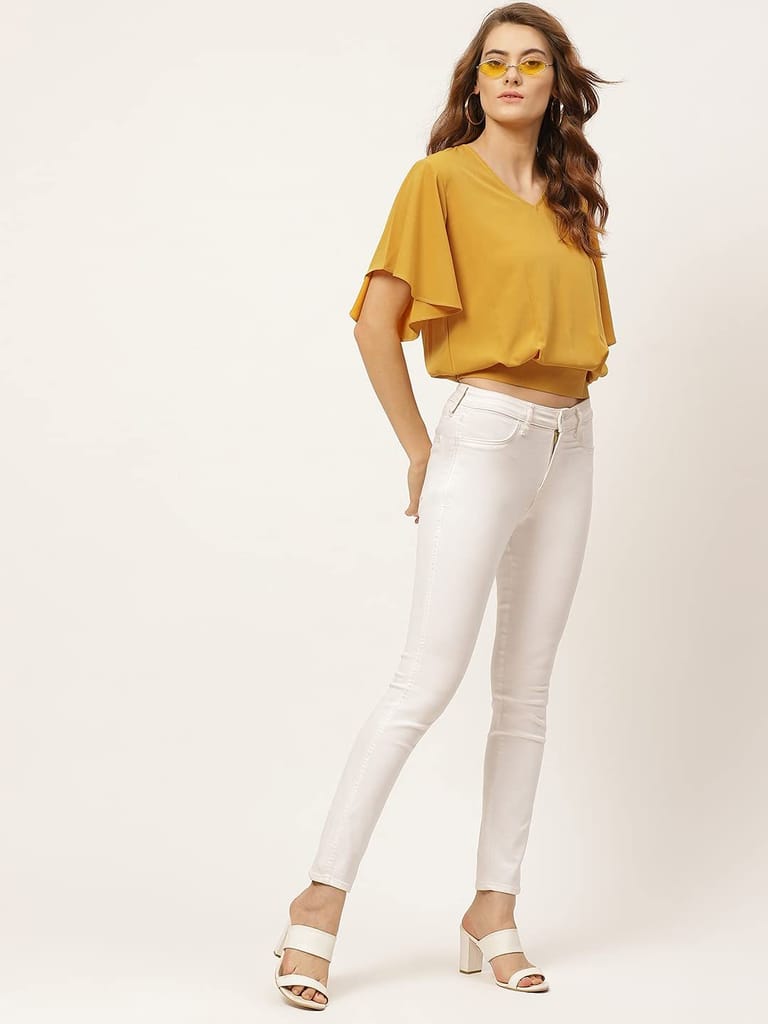 One femme Women Solid Flared Sleeves Top