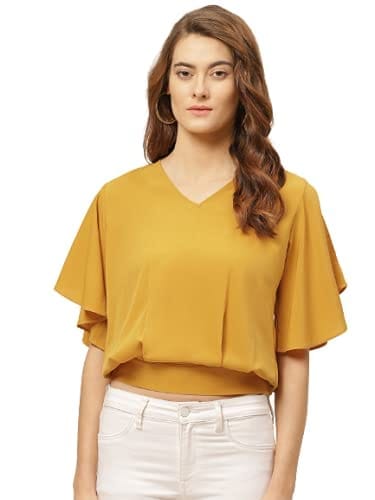 One femme Women Solid Flared Sleeves Top