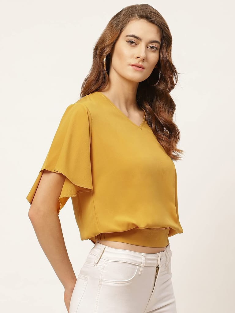 One femme Women Solid Flared Sleeves Top
