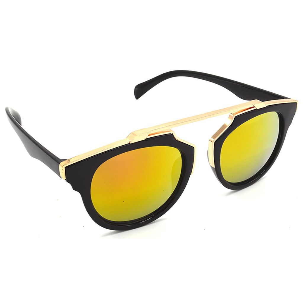 Hrinkar Golden Wrap-around Stylish Goggles Golden Frame Sunglasses for Men & Women - HRS428-BK-GLD