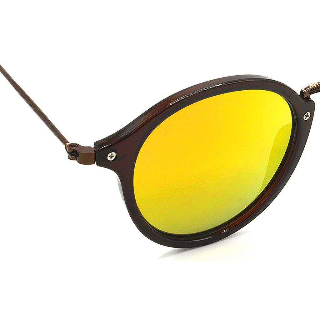 Hrinkar Golden Round Sunglasses Brands Brown Frame Goggles for Men & Women - HRS429-BWN-GLD