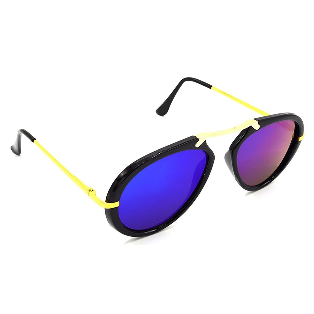 Hrinkar Pink Wrap-around Cooling Glass Golden Frame Best Sunglasses for Men & Women - HRS427-BK-BU-PKN - Sunglasses | Buy online on ZillyBuy