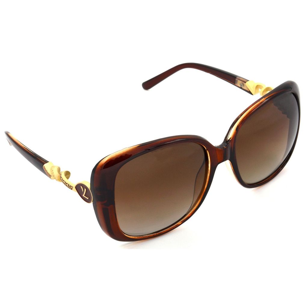 Hrinkar Brown Rectangular Stylish Goggles Golden Frame Polarized Sunglasses for Women - HRS438-BWN-BWN - Sunglasses | Buy online on ZillyBuy
