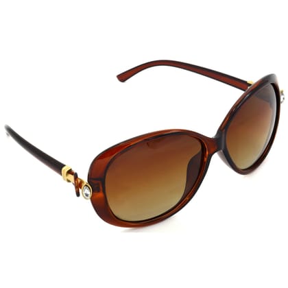 Hrinkar Brown Rectangular Glasses Golden Frame Best Polarized Goggles for Women - HRS440-BWN-BWN