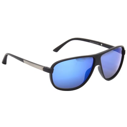 Hrinkar Blue Rectangular Cooling Glass Black Frame Best Sunglasses for Men & Women - HRS473-BK-BU-MCRY