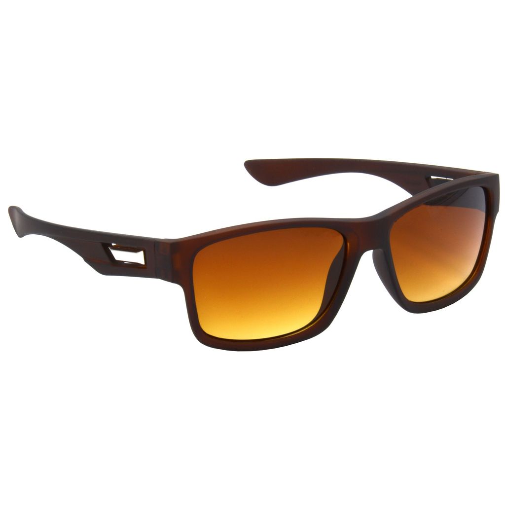 Hrinkar Brown Rectangular Cooling Glass Brown Frame Best Sunglasses for Men & Women - HRS488-BWN-BWN-CLR