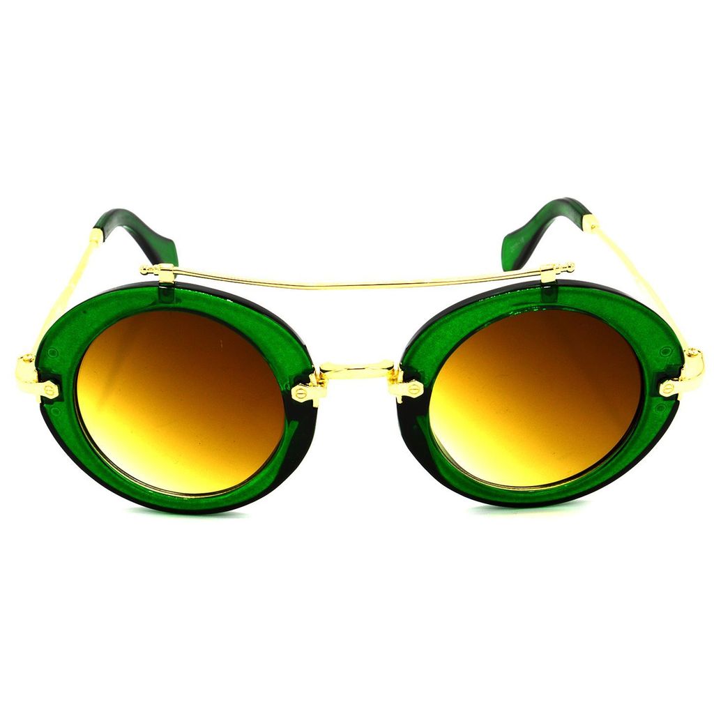 Hrinkar Brown Round Sunglasses Brands Green Frame Goggles for Men & Women - HRS315-GRN