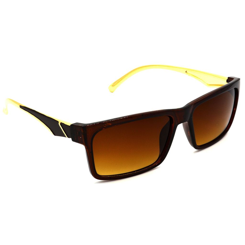 Hrinkar Brown Rectangular Stylish Goggles Golden Frame Sunglasses for Men & Women - HRS317-BWN - Sunglasses | Buy online on ZillyBuy
