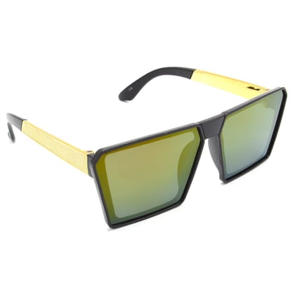 Hrinkar Yellow Rectangular Cooling Glass Golden Frame Best Sunglasses for Men & Women - HRS316-BK-GLD