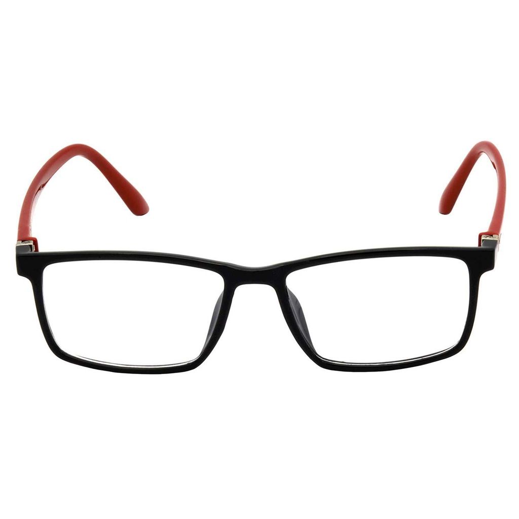Hrinkar Trending Eyeglasses: Red and Black Rectangle Optical Spectacle Frame For Men & Women |HFRM-BK-RD-16
