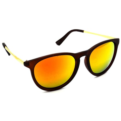 Hrinkar Golden Round Cooling Glass Golden Frame Best Sunglasses for Men & Women - HRS324-BWN