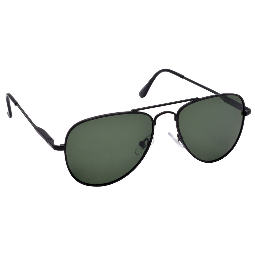 Stylish Pilot Full-Frame Metal Polarized Sunglasses for Men and Women | Green Lens and Black Frame | HRS-KC1019-BK-GRN-P
