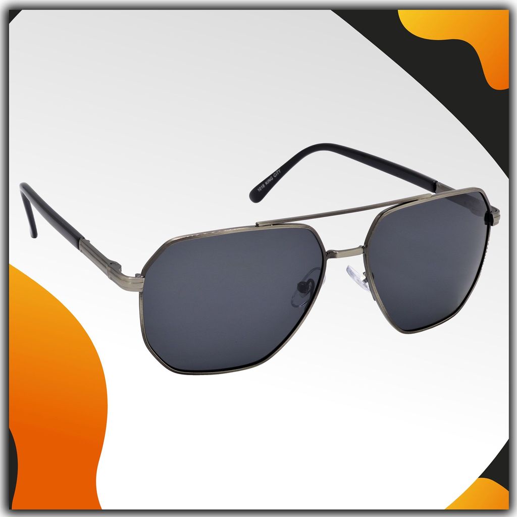 Stylish Retro Square Pilot Full-Frame Metal Polarized Sunglasses for Men and Women | Black Lens and Steel Grey Frame | HRS-KC1018-LGRY-BK-P - Sunglasses | Buy online on ZillyBuy