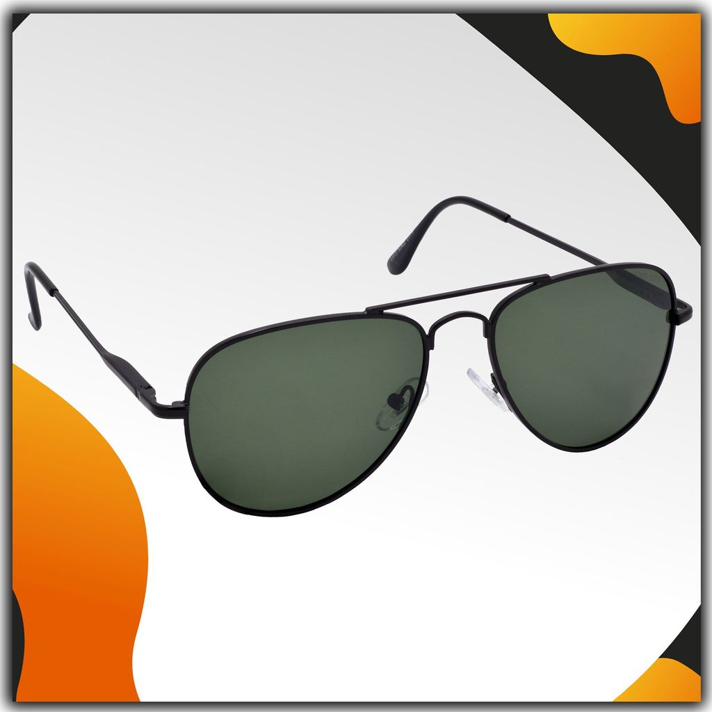 Stylish Pilot Full-Frame Metal Polarized Sunglasses for Men and Women | Green Lens and Black Frame | HRS-KC1019-BK-GRN-P