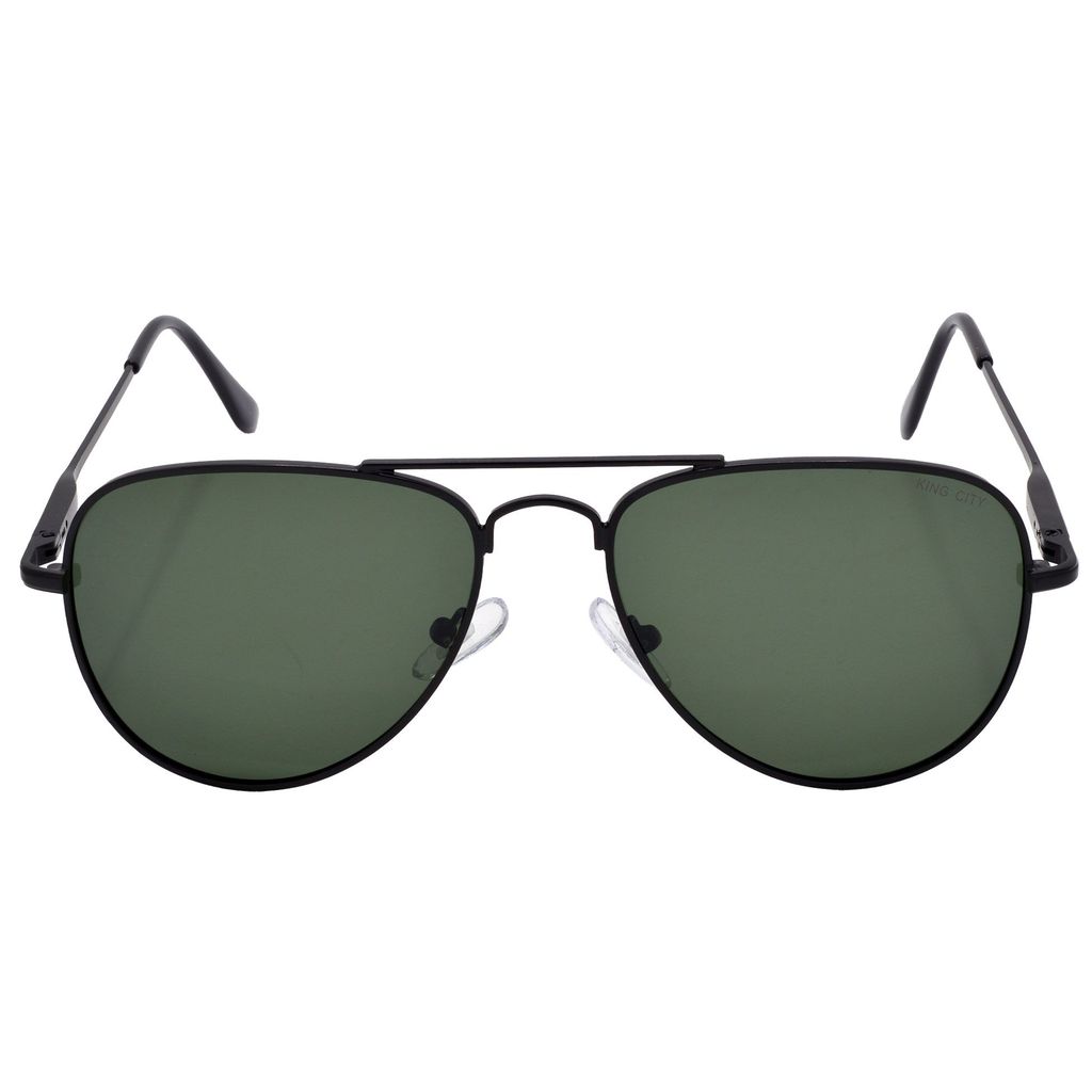 Stylish Pilot Full-Frame Metal Polarized Sunglasses for Men and Women | Green Lens and Black Frame | HRS-KC1019-BK-GRN-P