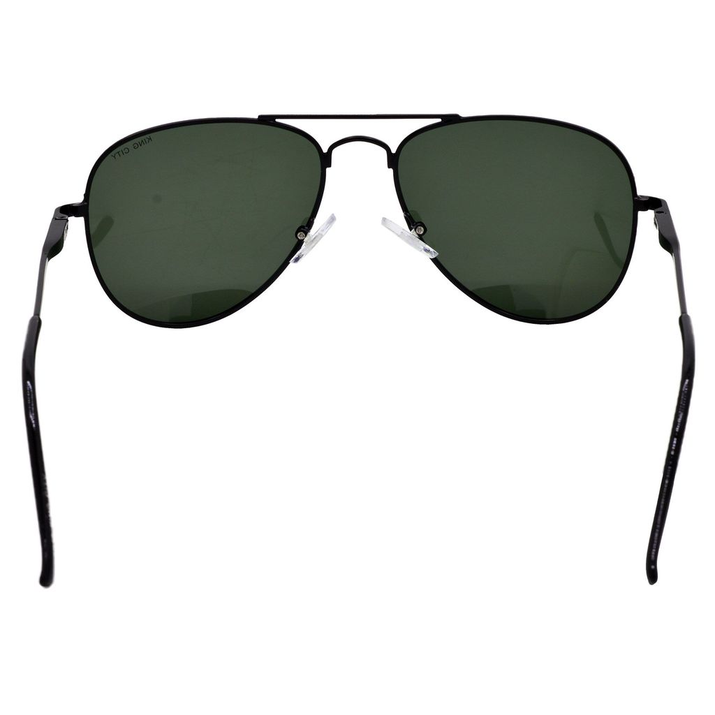 Stylish Pilot Full-Frame Metal Polarized Sunglasses for Men and Women | Green Lens and Black Frame | HRS-KC1019-BK-GRN-P