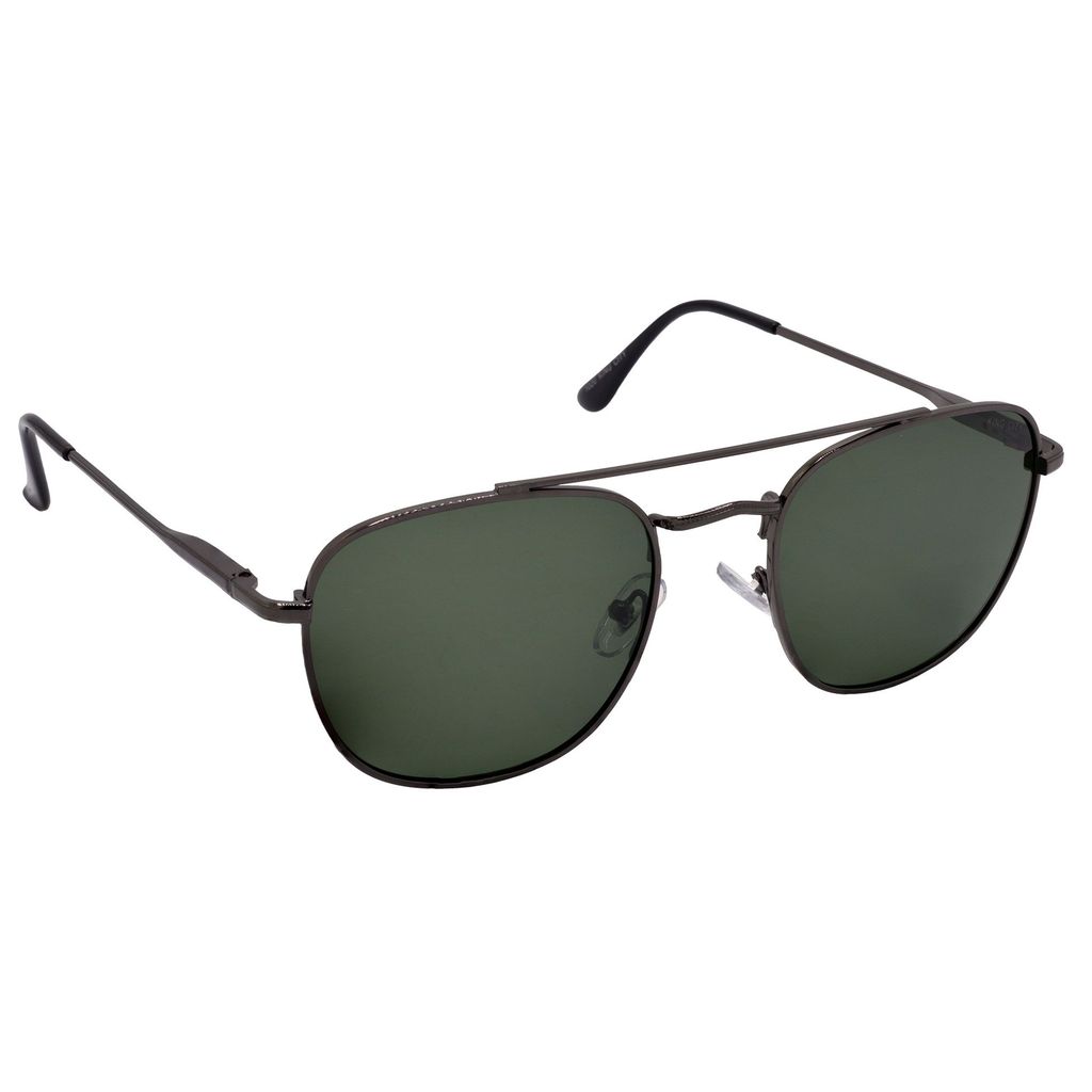 Stylish Round Full-Frame Metal Polarized Sunglasses for Men and Women | Green Lens and Grey Frame | HRS-KC1020-GRY-GRN-P