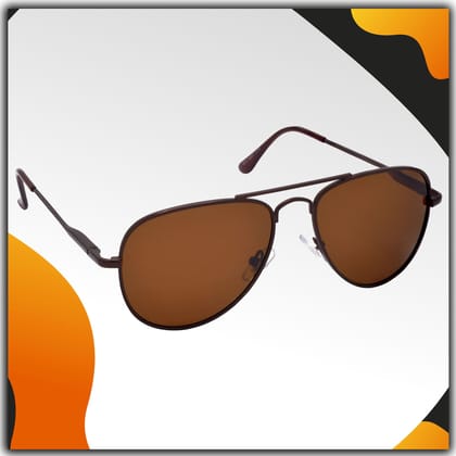 Stylish Pilot Full-Frame Metal Polarized Sunglasses for Men and Women | Brown Lens and Brown Frame | HRS-KC1019-BWN-BWN-P