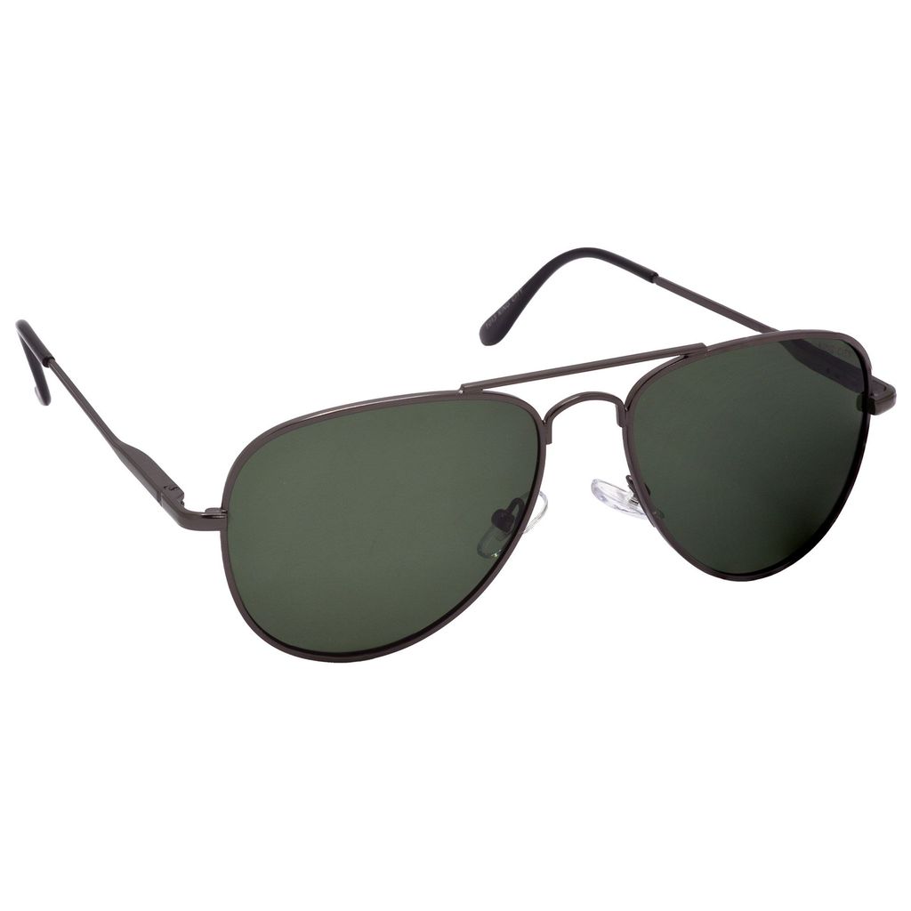 Stylish Pilot Full-Frame Metal Polarized Sunglasses for Men and Women | Green Lens and Grey Frame | HRS-KC1013-GRY-GRN-P
