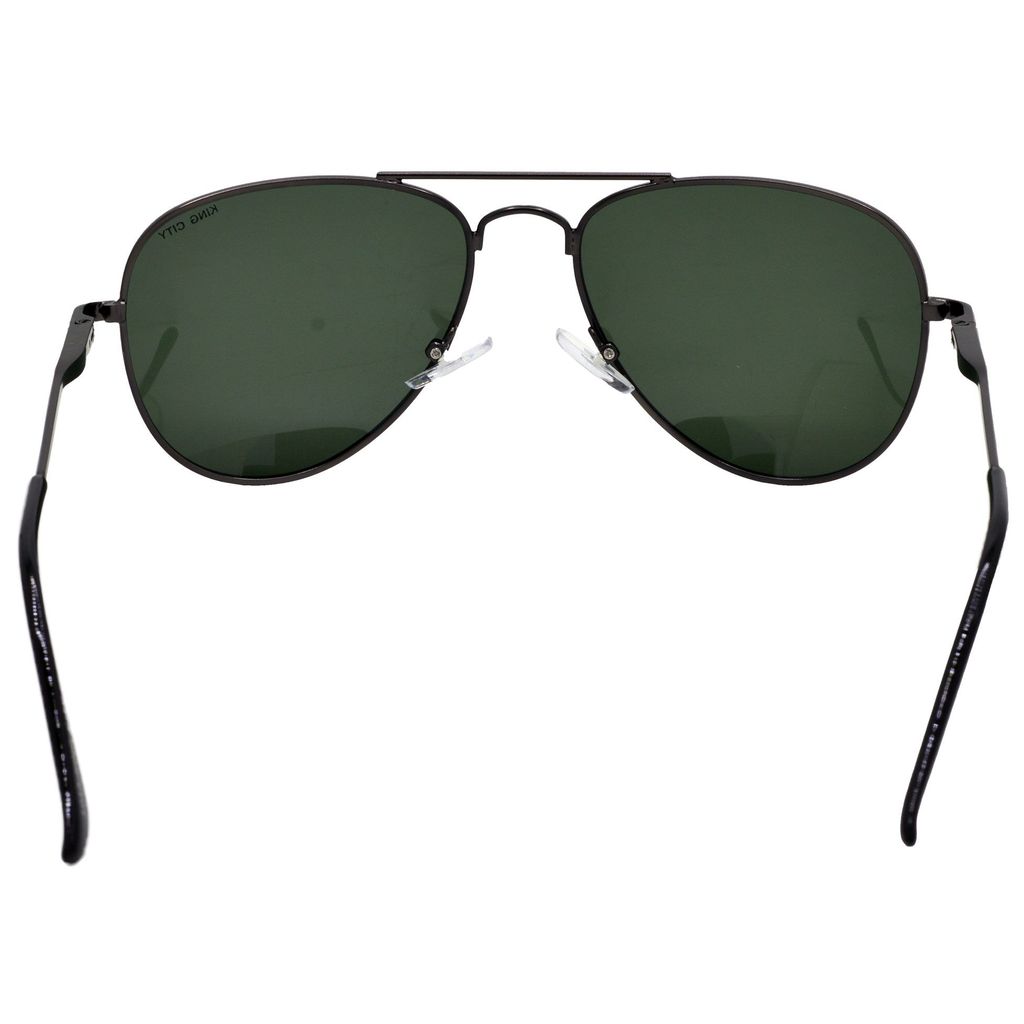 Stylish Pilot Full-Frame Metal Polarized Sunglasses for Men and Women | Green Lens and Grey Frame | HRS-KC1019-GRY-GRN-P