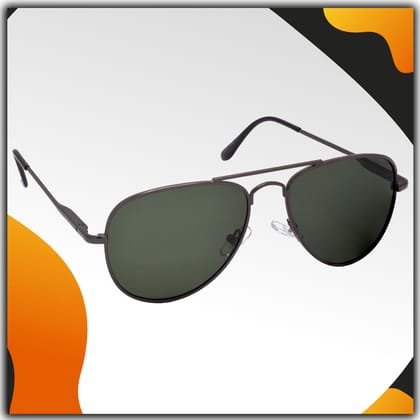 Stylish Pilot Full-Frame Metal Polarized Sunglasses for Men and Women | Green Lens and Grey Frame | HRS-KC1019-GRY-GRN-P