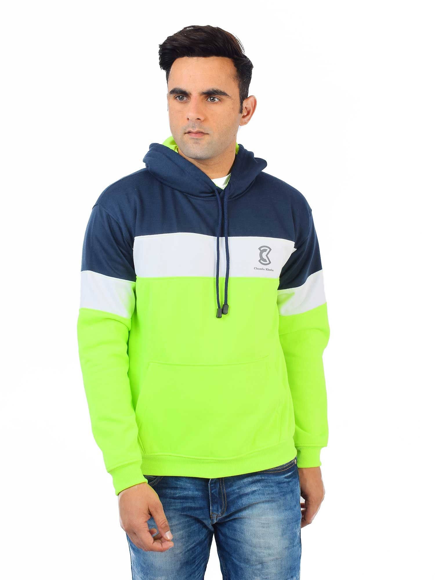 Mens & Boys Hoodies & Sweatshirts: Stay Comfortable and Stylish | Dark Blue, White and Neon Green | CKHD02-02