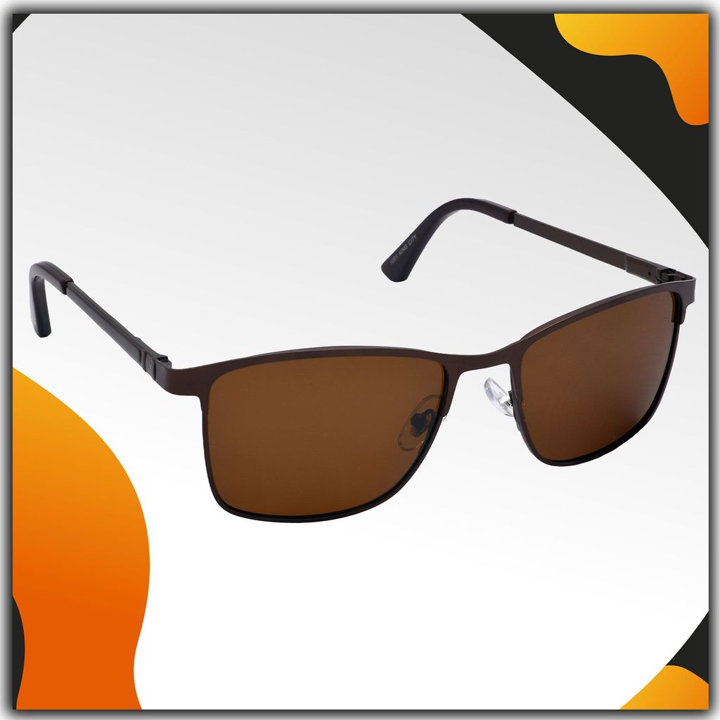 Stylish Rectangular Full-Frame Metal Polarized Sunglasses for Men and Women | Brown Lens and Brown Frame | HRS-KC1001-BWN-BWN-P - Sunglasses | Buy online on ZillyBuy