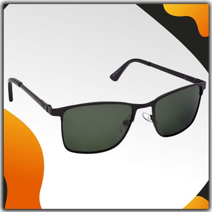 Stylish Rectangular Full-Frame Metal Polarized Sunglasses for Men and Women | Green Lens and Black Frame | HRS-KC1001-BK-GRN-P