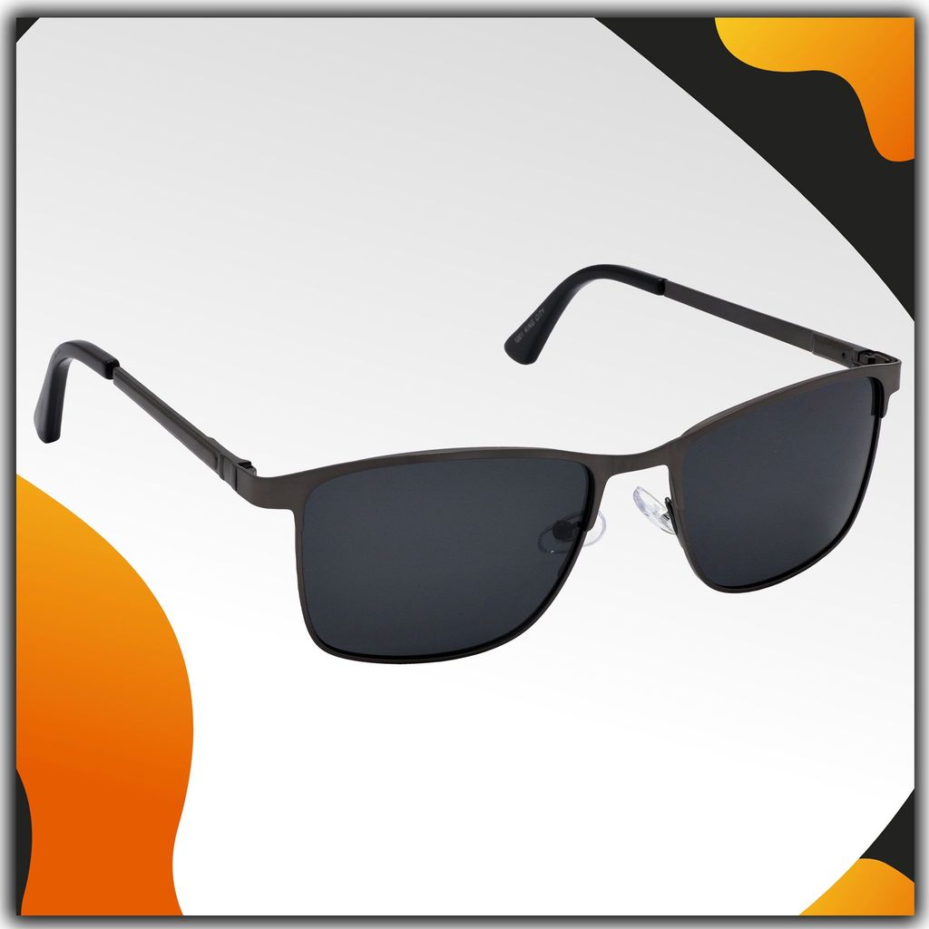 Stylish Rectangular Full-Frame Metal Polarized Sunglasses for Men and Women | Black Lens and Grey Frame | HRS-KC1001-GRY-BK-P - Sunglasses | Buy online on ZillyBuy