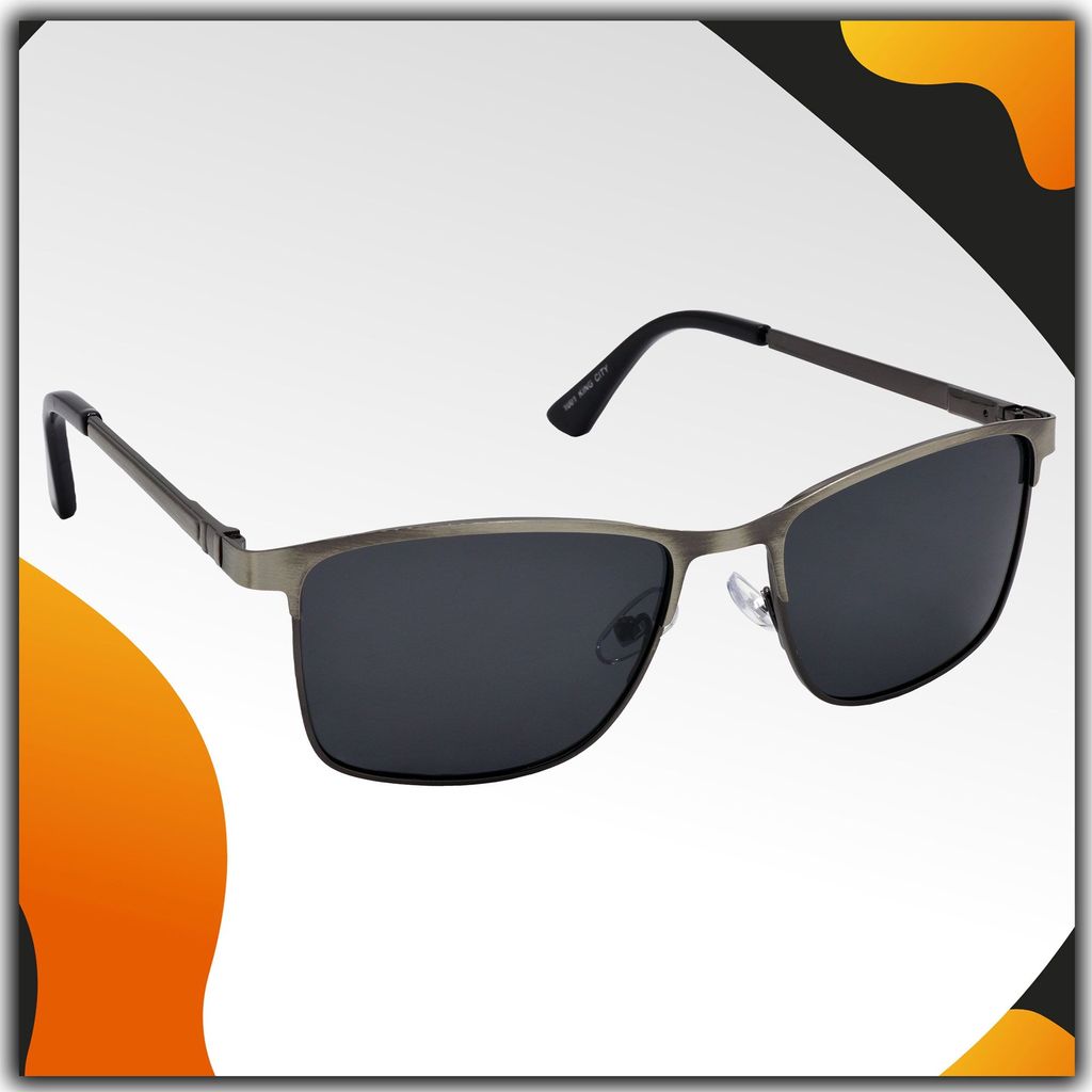 Stylish Rectangular Full-Frame Metal Polarized Sunglasses for Men and Women | Black Lens and Steel Grey Frame | HRS-KC1001-LGRY-BK-P - Sunglasses | Buy online on ZillyBuy