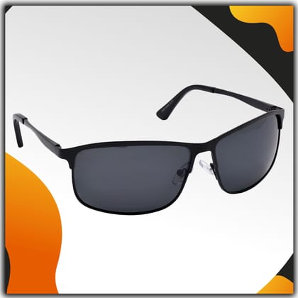 Stylish Wrap-around Full-Frame Metal Polarized Sunglasses for Men and Women | Black Lens and Black Frame | HRS-KC1002-BK-BK-P