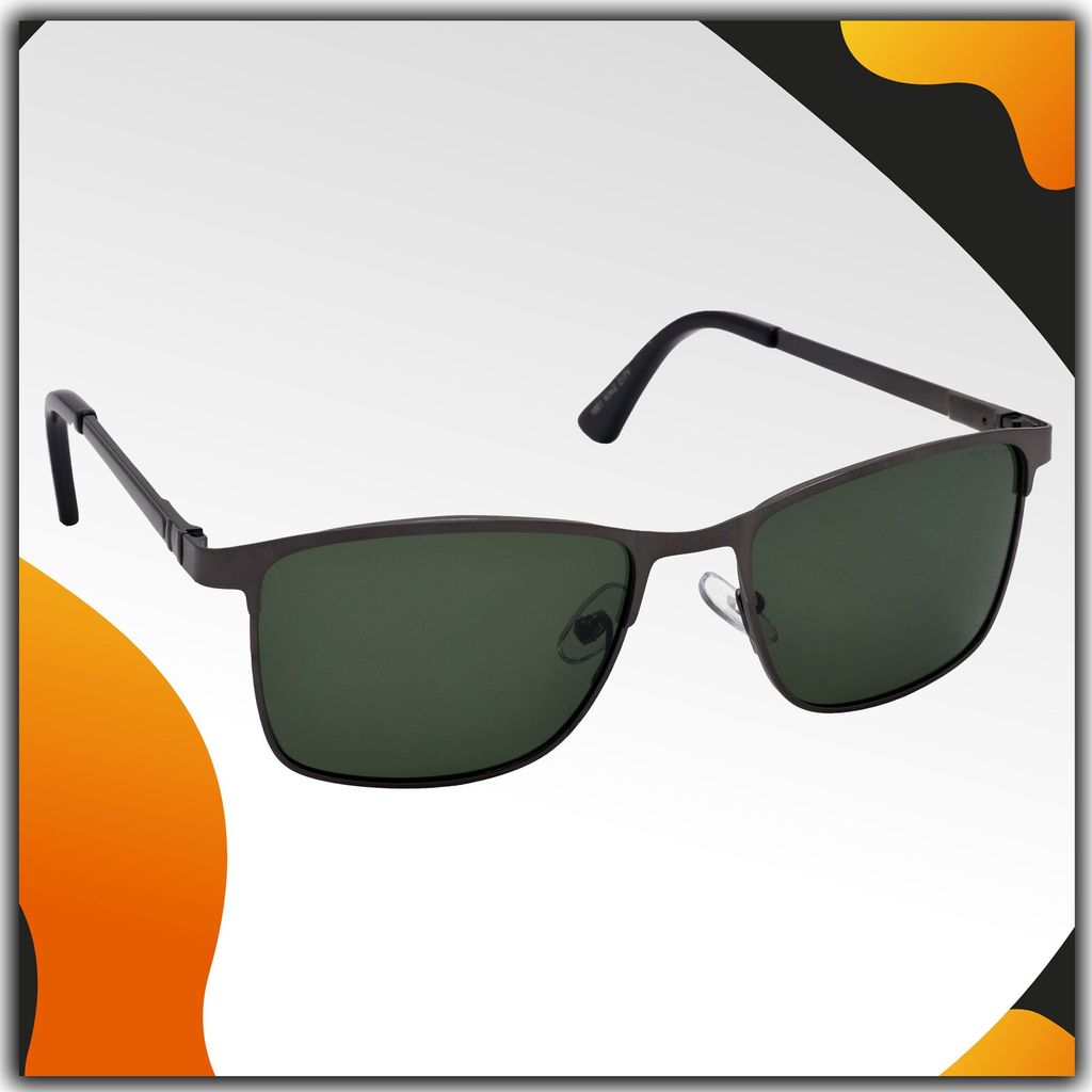 Stylish Rectangular Full-Frame Metal Polarized Sunglasses for Men and Women | Green Lens and Grey Frame | HRS-KC1001-GRY-GRN-P - Sunglasses | Buy online on ZillyBuy