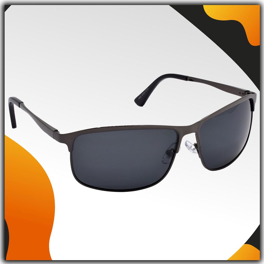 Stylish Wrap-around Full-Frame Metal Polarized Sunglasses for Men and Women | Black Lens and Grey Frame | HRS-KC1002-GRY-BK-P - Sunglasses | Buy online on ZillyBuy