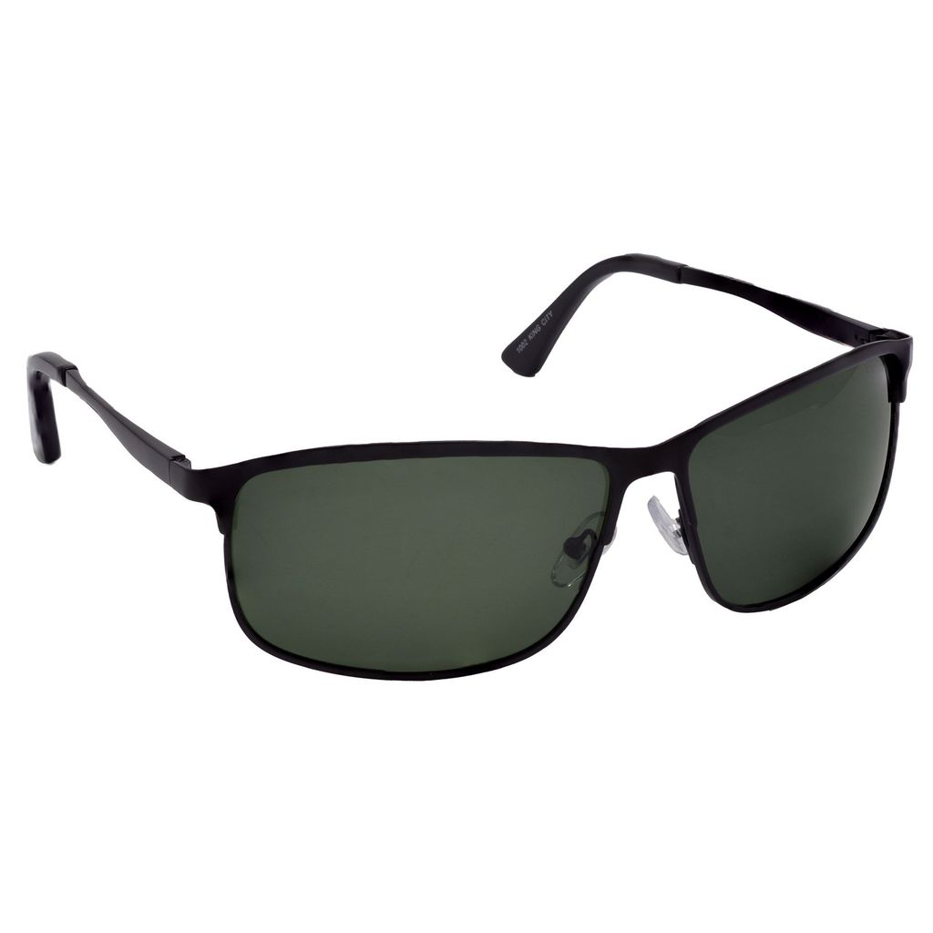 Stylish Wrap-around Full-Frame Metal Polarized Sunglasses for Men and Women | Green Lens and Black Frame | HRS-KC1002-BK-GRN-P