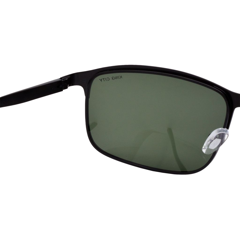 Stylish Wrap-around Full-Frame Metal Polarized Sunglasses for Men and Women | Green Lens and Black Frame | HRS-KC1002-BK-GRN-P