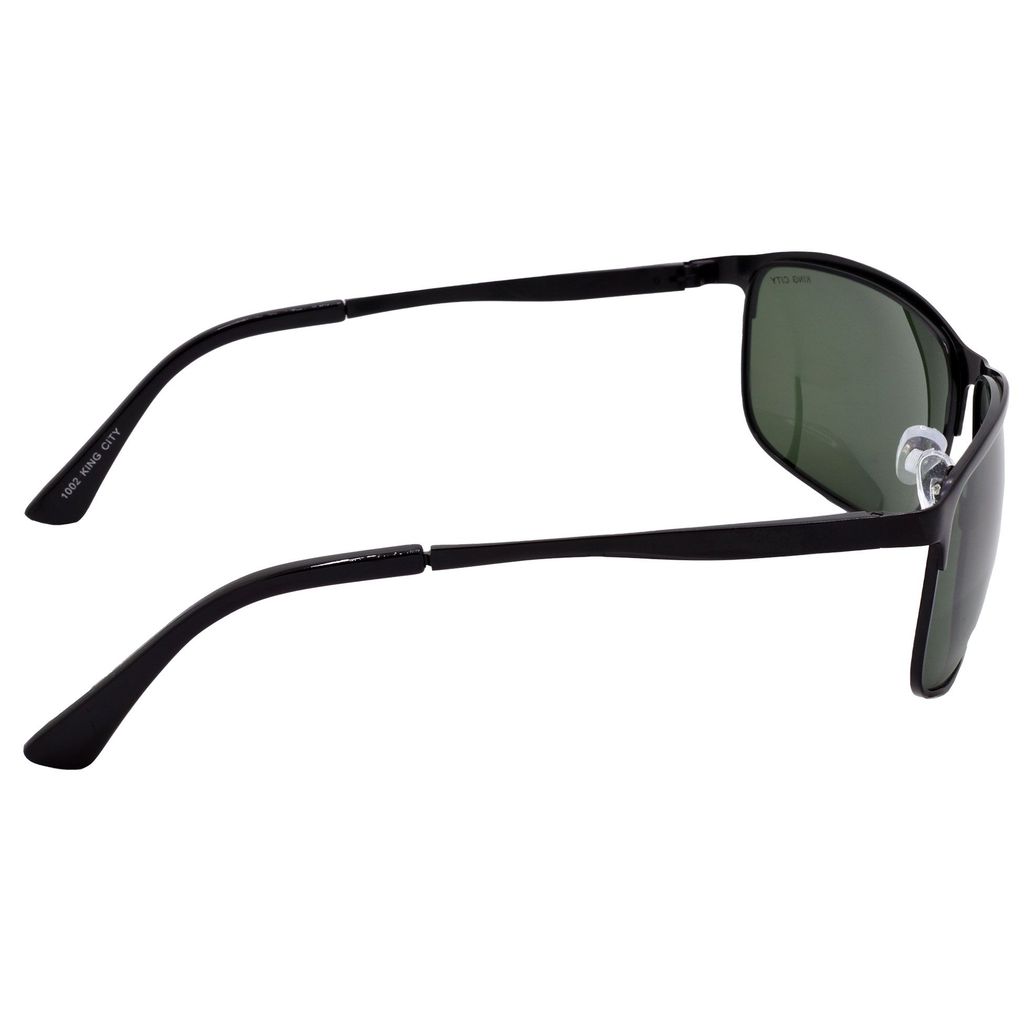 Stylish Wrap-around Full-Frame Metal Polarized Sunglasses for Men and Women | Green Lens and Black Frame | HRS-KC1002-BK-GRN-P